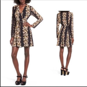 WAYF Black Floral Wrap Long Sleeve Dress Size Small